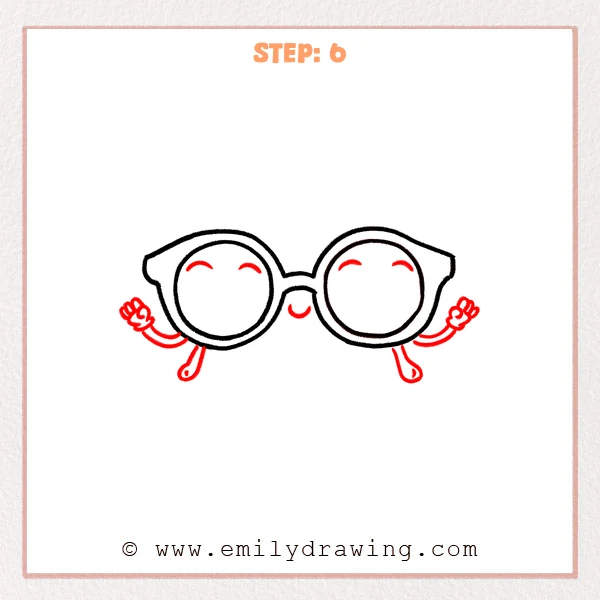 how to draw a cartoon sunglasses - Cartoon sunglasses now include smiling closed-eye marks, a small curved mouth, and simple arms and legs.